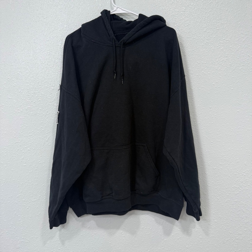 Grunt Style Mens Black American Flag Patch Pullover Hoodie Sweatshirt 2XL